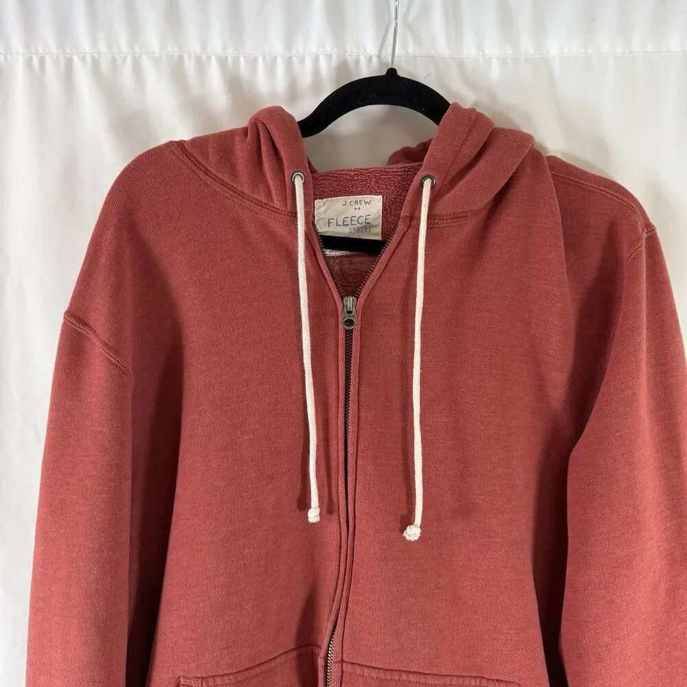 J. Crew Fleece Jacket Men's XL Orange Full Zip Drawstring Hooded Pockets
